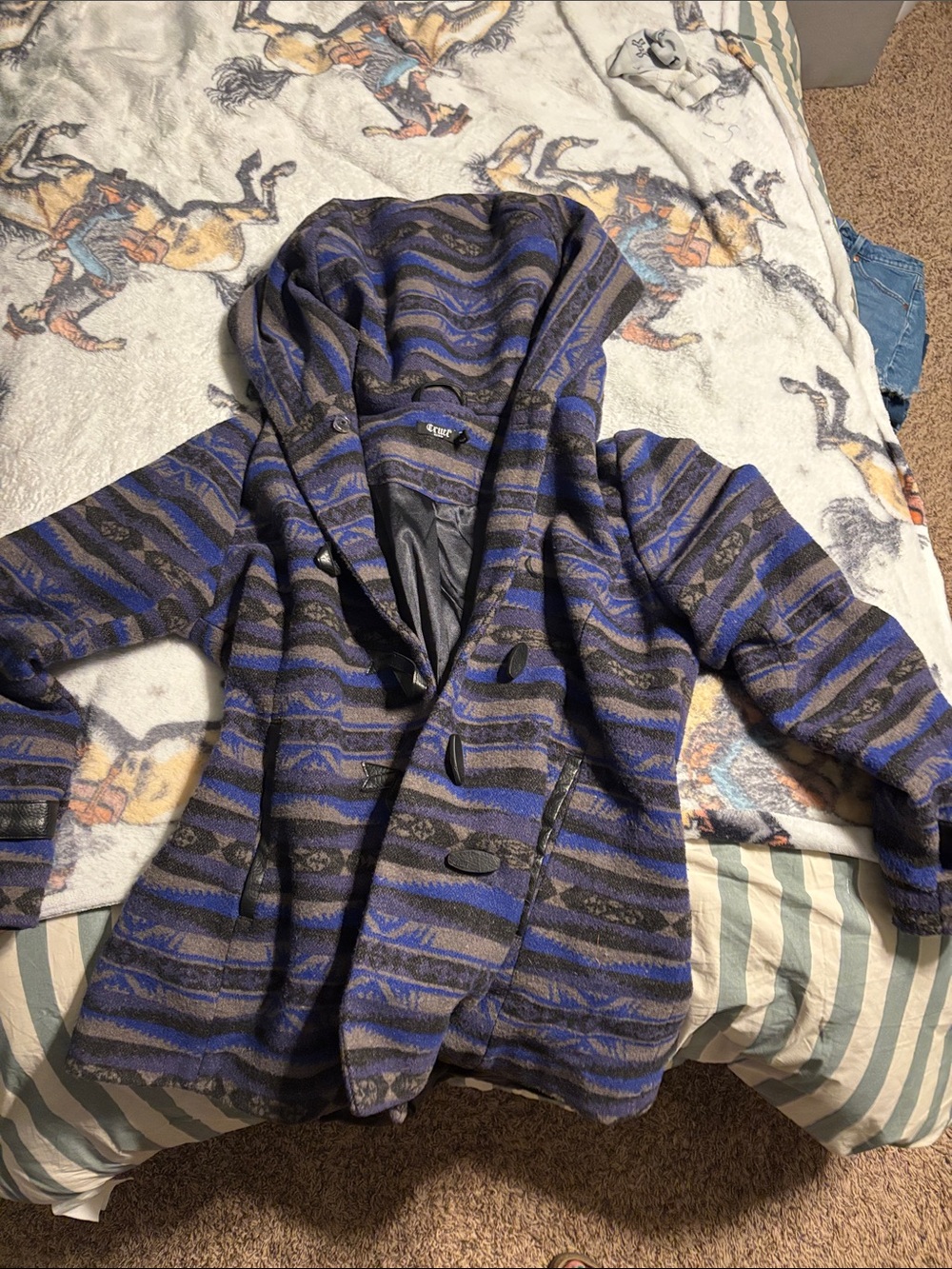 Cruel Girl Blue and Black Striped Hooded Coat